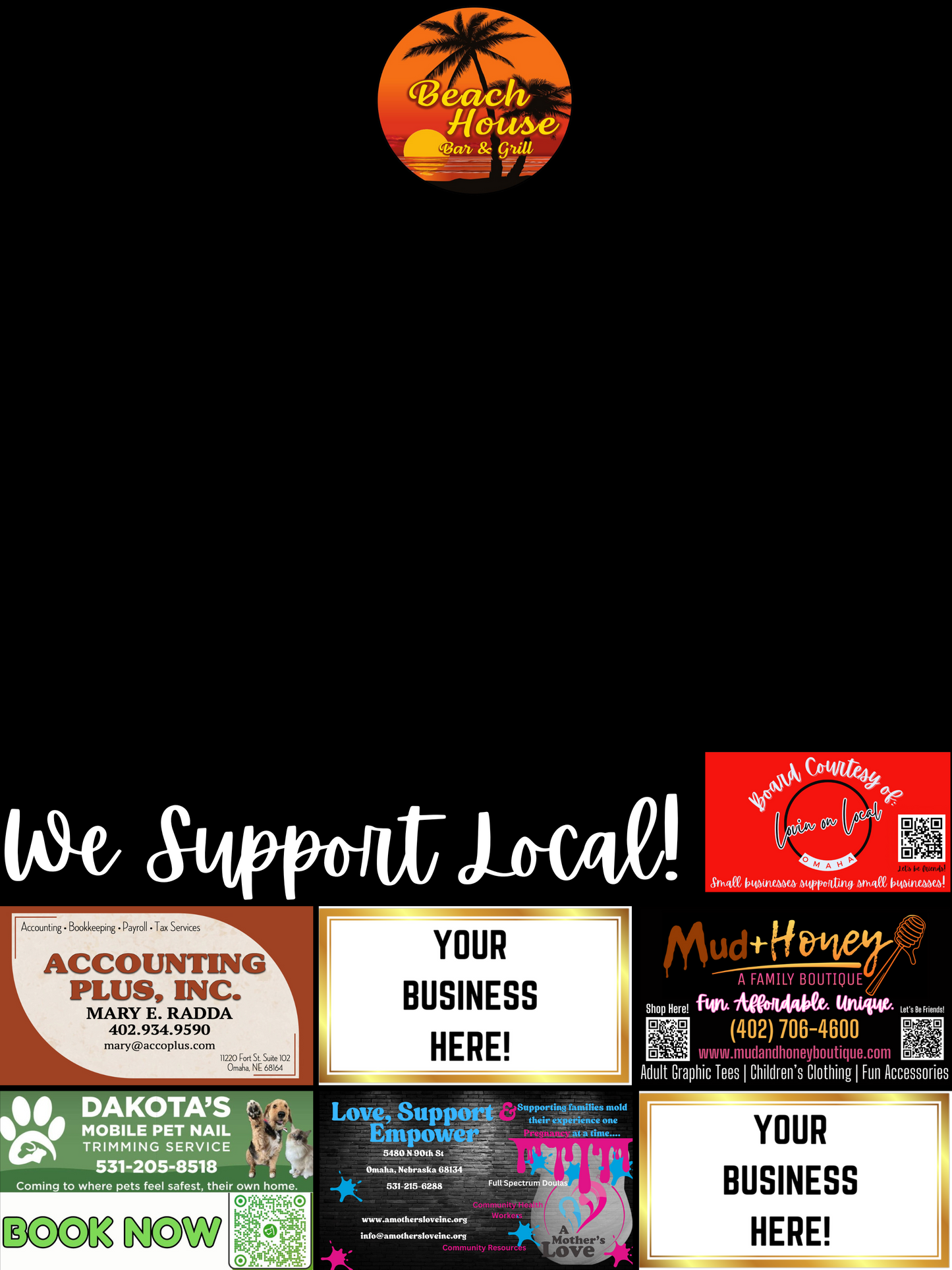Support Local Board Ad Space- Beach House Bar & Grill 2