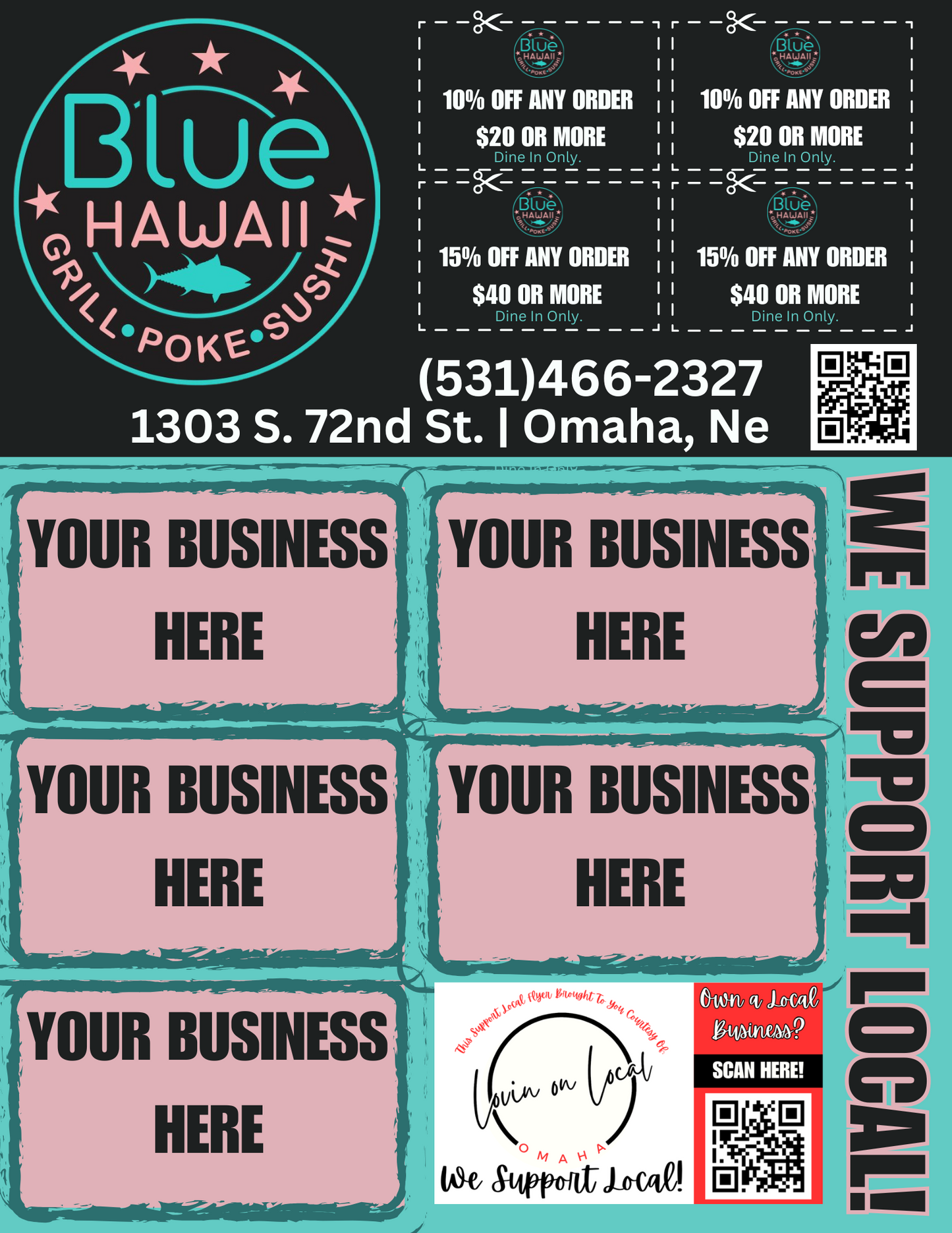 Support Local Flyer Ad Space- Blue Hawaii