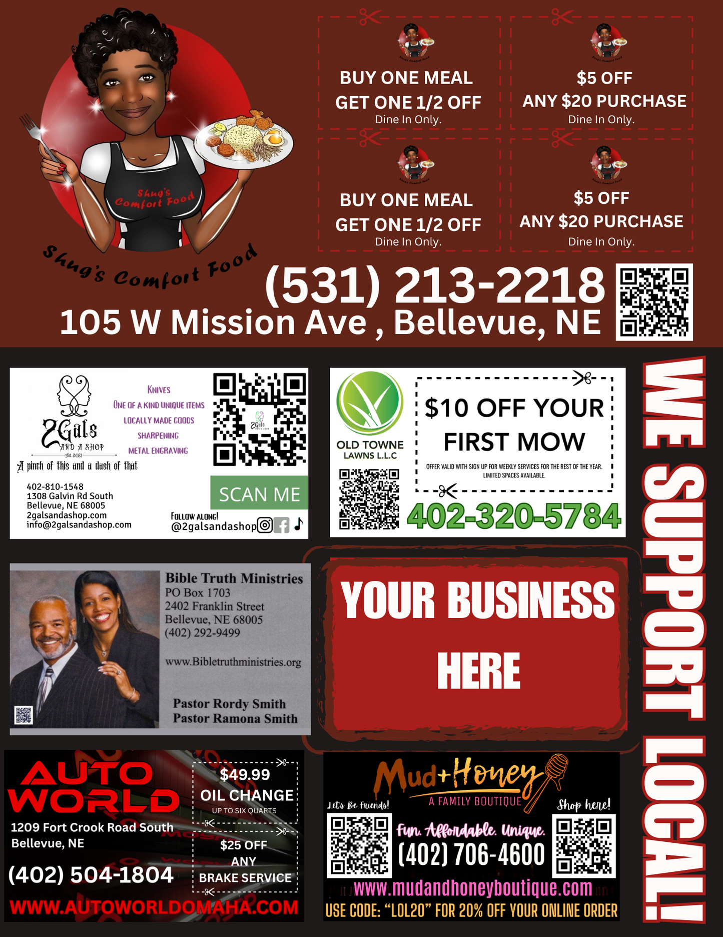 Support Local Flyer Ad Space- Shug's Comfort Food