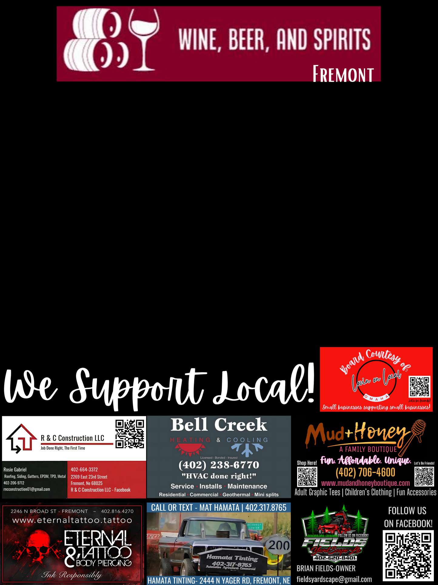 Support Local Board Ad Space- Wine Beer and Spirits Fremont