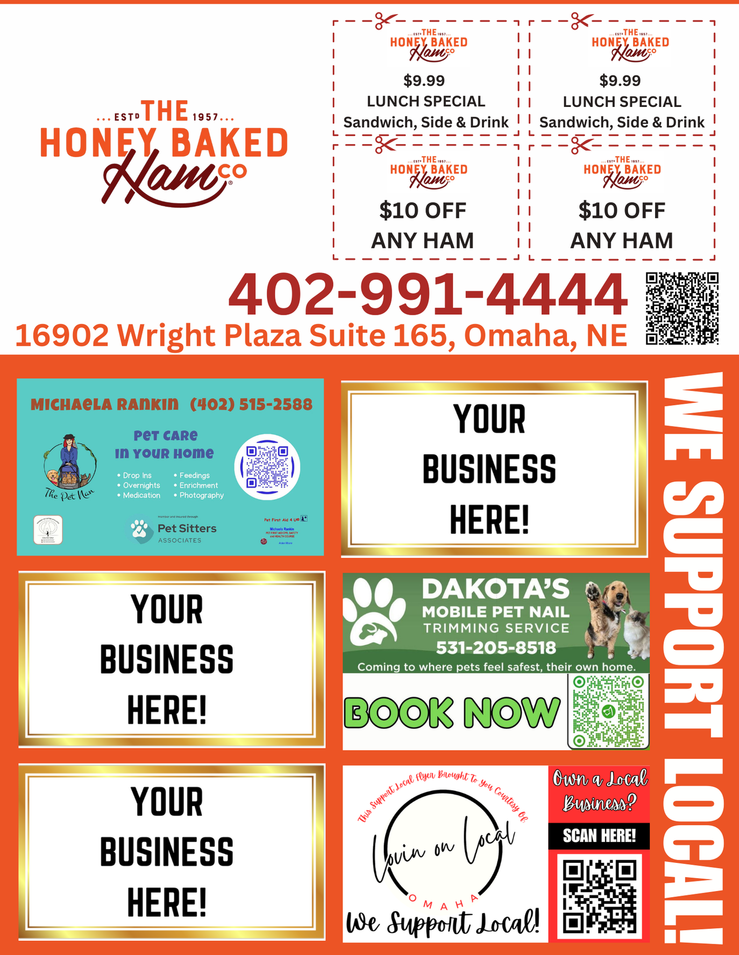 Support Local Flyer Ad Space- The Honey Baked Ham Company