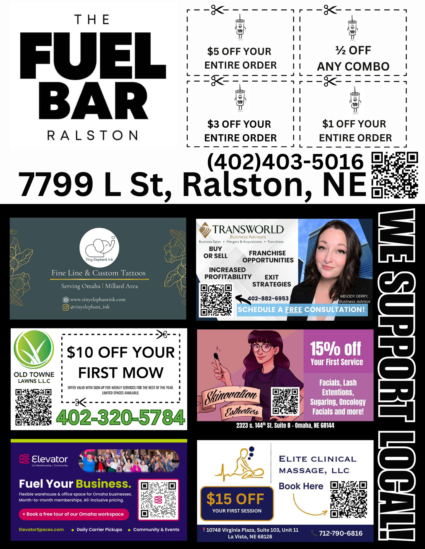 Support Local Coupon Flyer Ad Space- The Fuel Bar Ralston