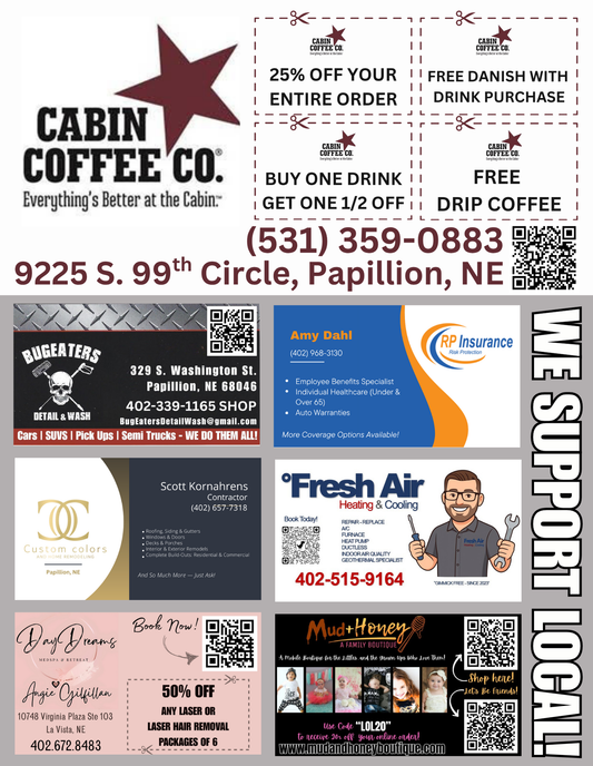 Support Local Coupon Flyer Ad Space- Cabin Coffee