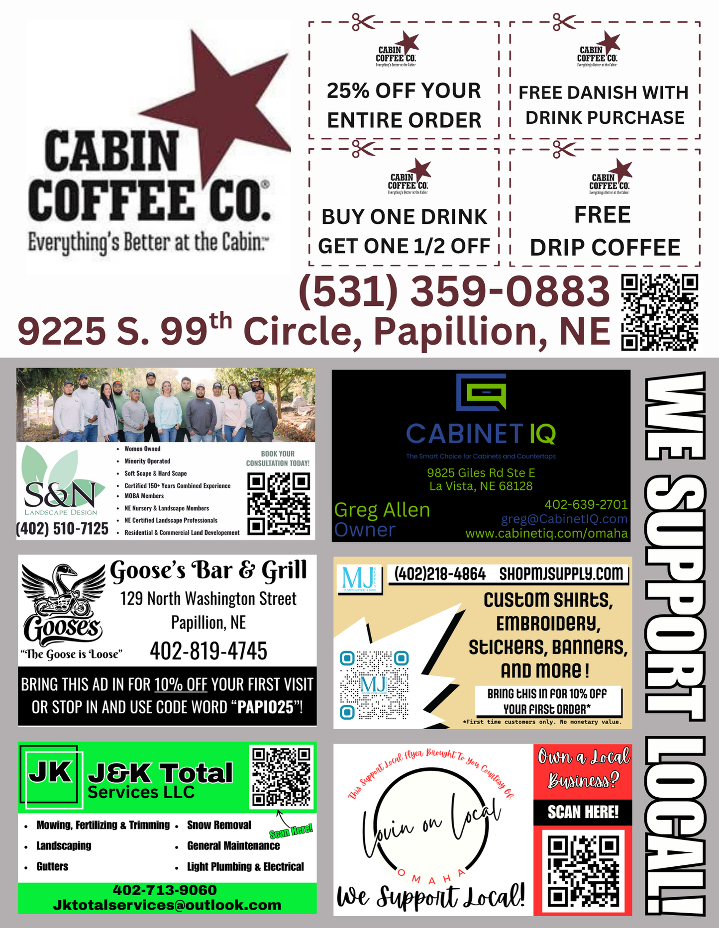 Support Local Coupon Flyer Ad Space- Cabin Coffee