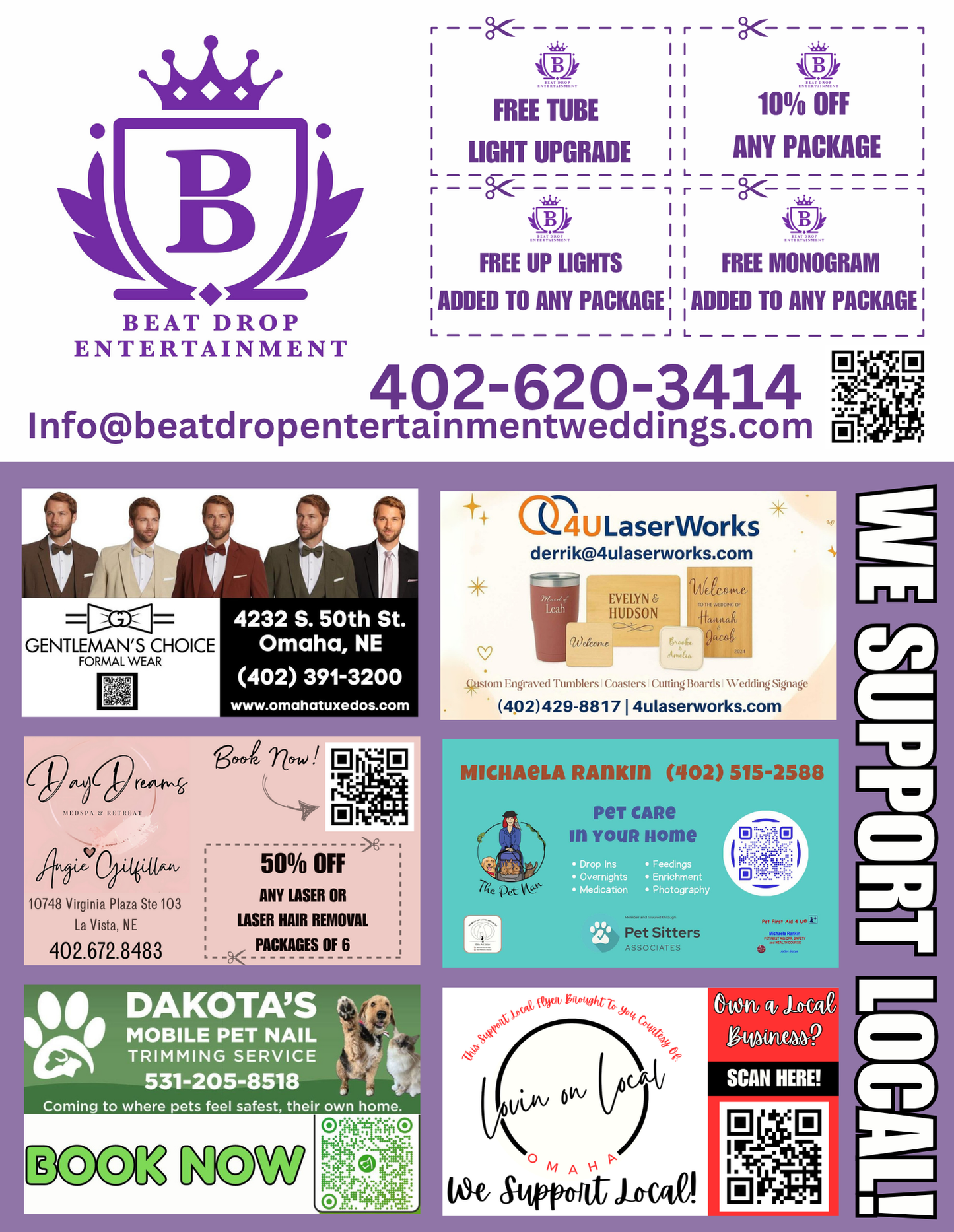 Support Local Coupon Flyer Ad Space- Beat Drop Entertainment Wedding DJ