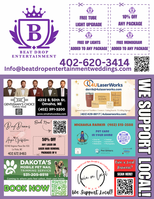 Support Local Coupon Flyer Ad Space- Beat Drop Entertainment Wedding DJ