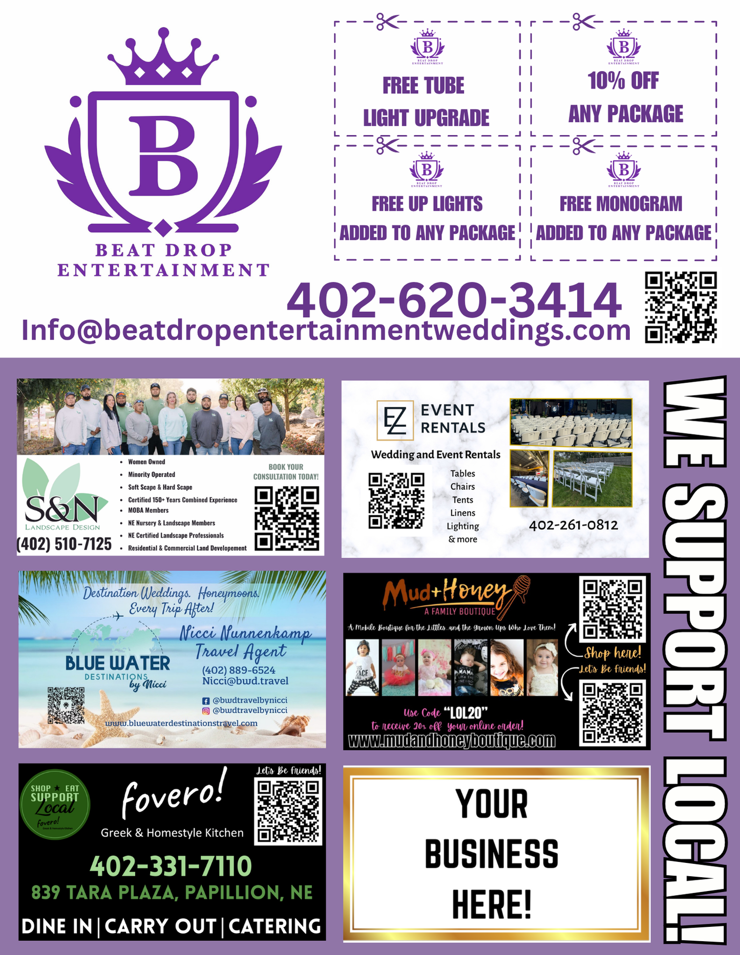 Support Local Coupon Flyer Ad Space- Beat Drop Entertainment Wedding DJ