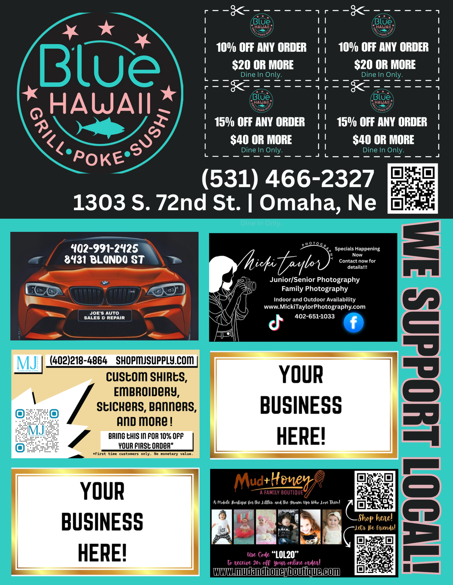 Support Local Flyer Ad Space- Blue Hawaii