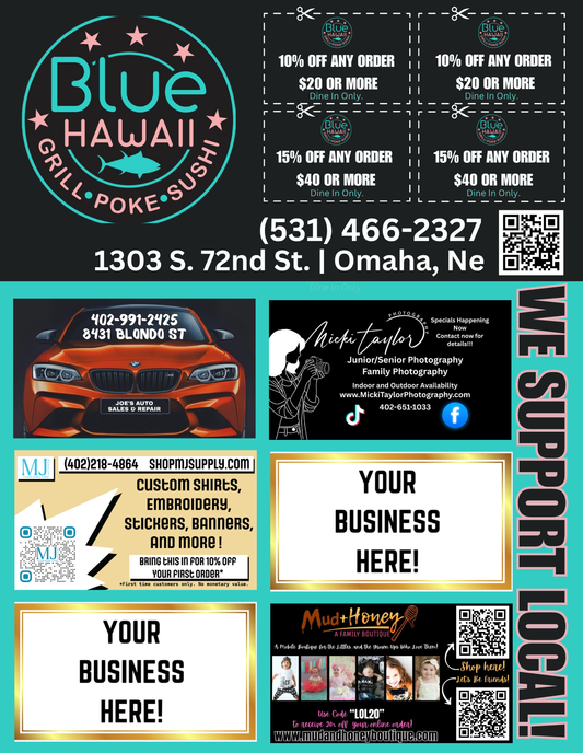 Support Local Flyer Ad Space- Blue Hawaii