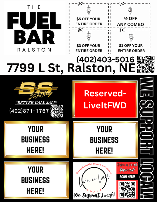 Support Local Coupon Flyer Ad Space- The Fuel Bar Ralston