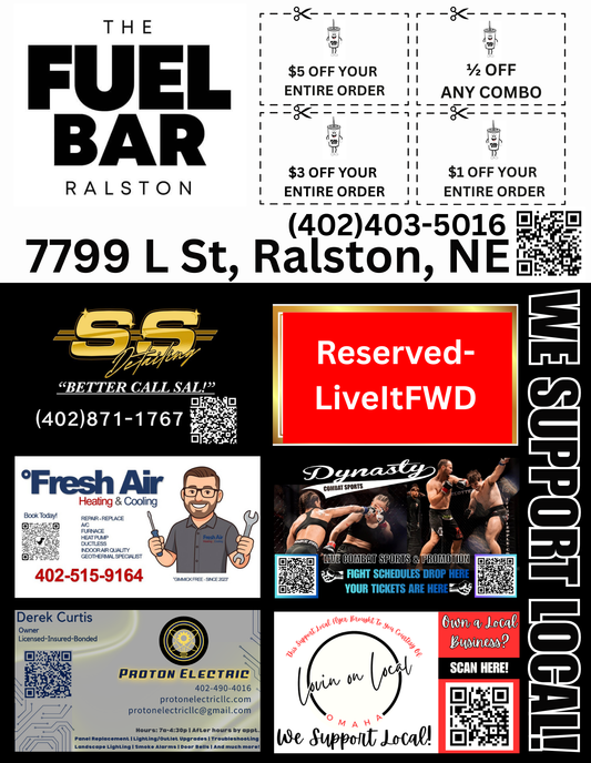 Support Local Coupon Flyer Ad Space- The Fuel Bar Ralston