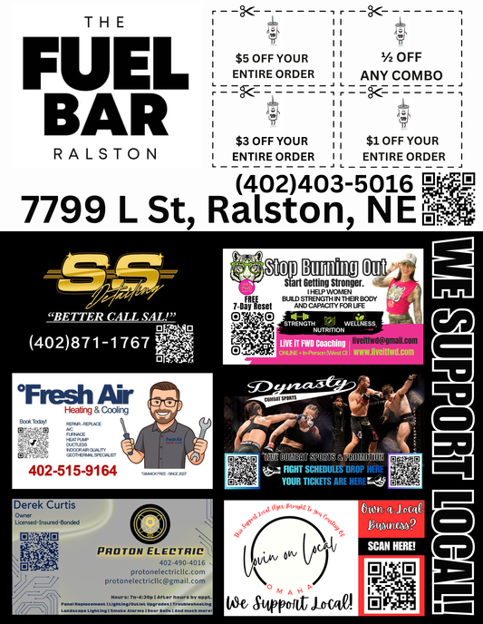 Support Local Coupon Flyer Ad Space- The Fuel Bar Ralston