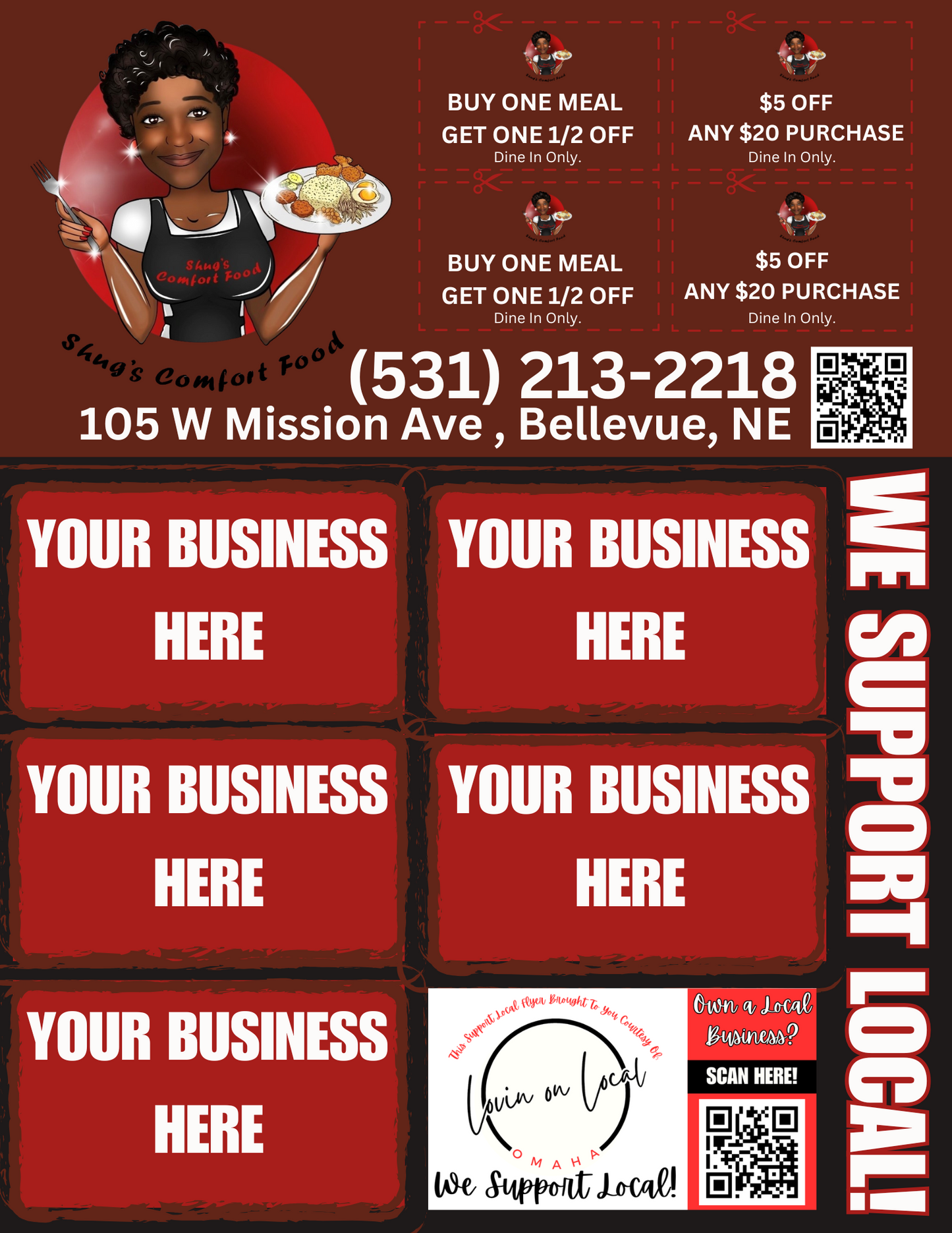 Support Local Flyer Ad Space- Shug's Comfort Food