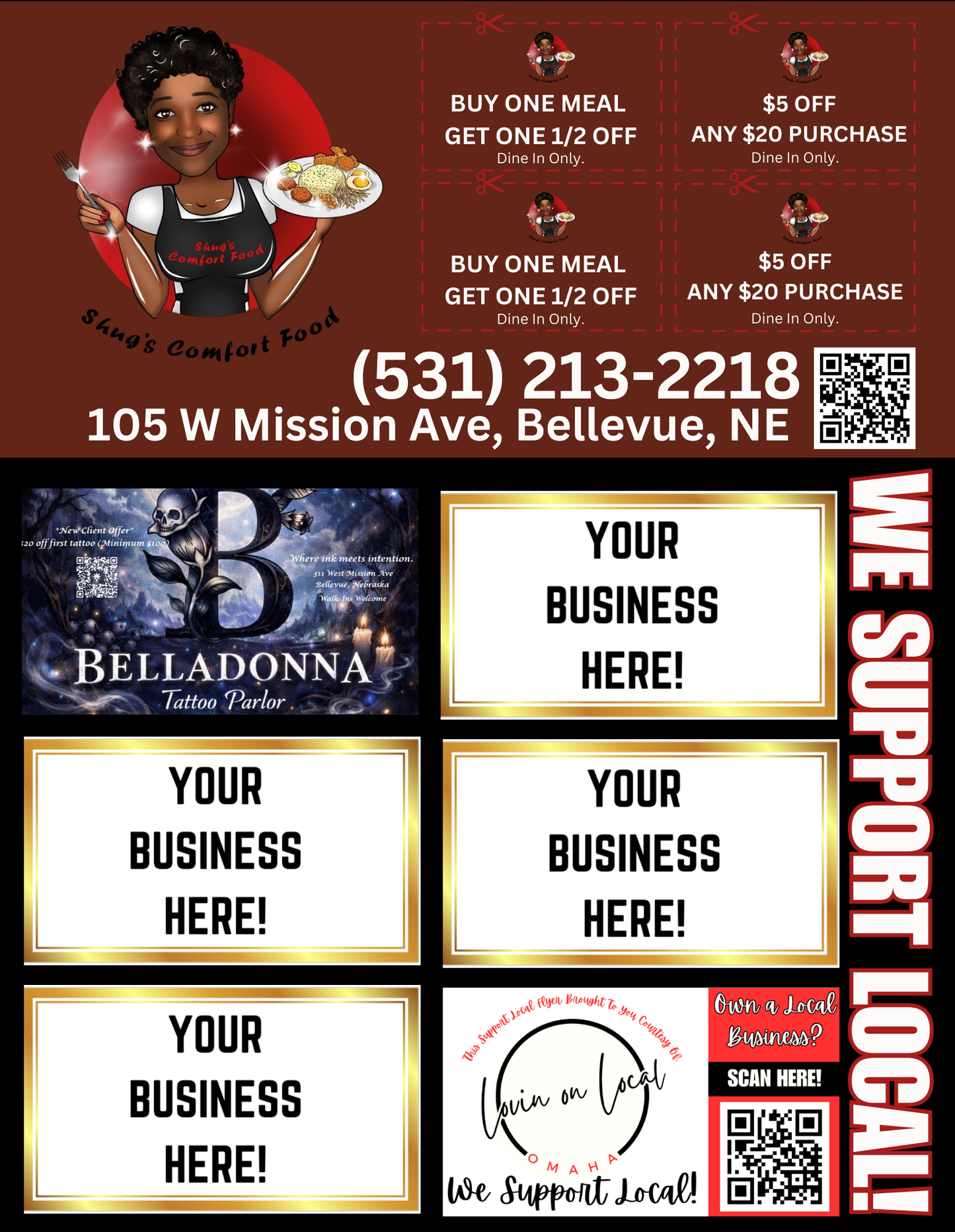Support Local Flyer Ad Space- Shug's Comfort Food