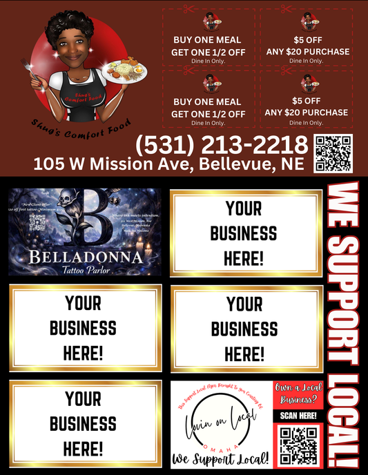 Support Local Flyer Ad Space- Shug's Comfort Food