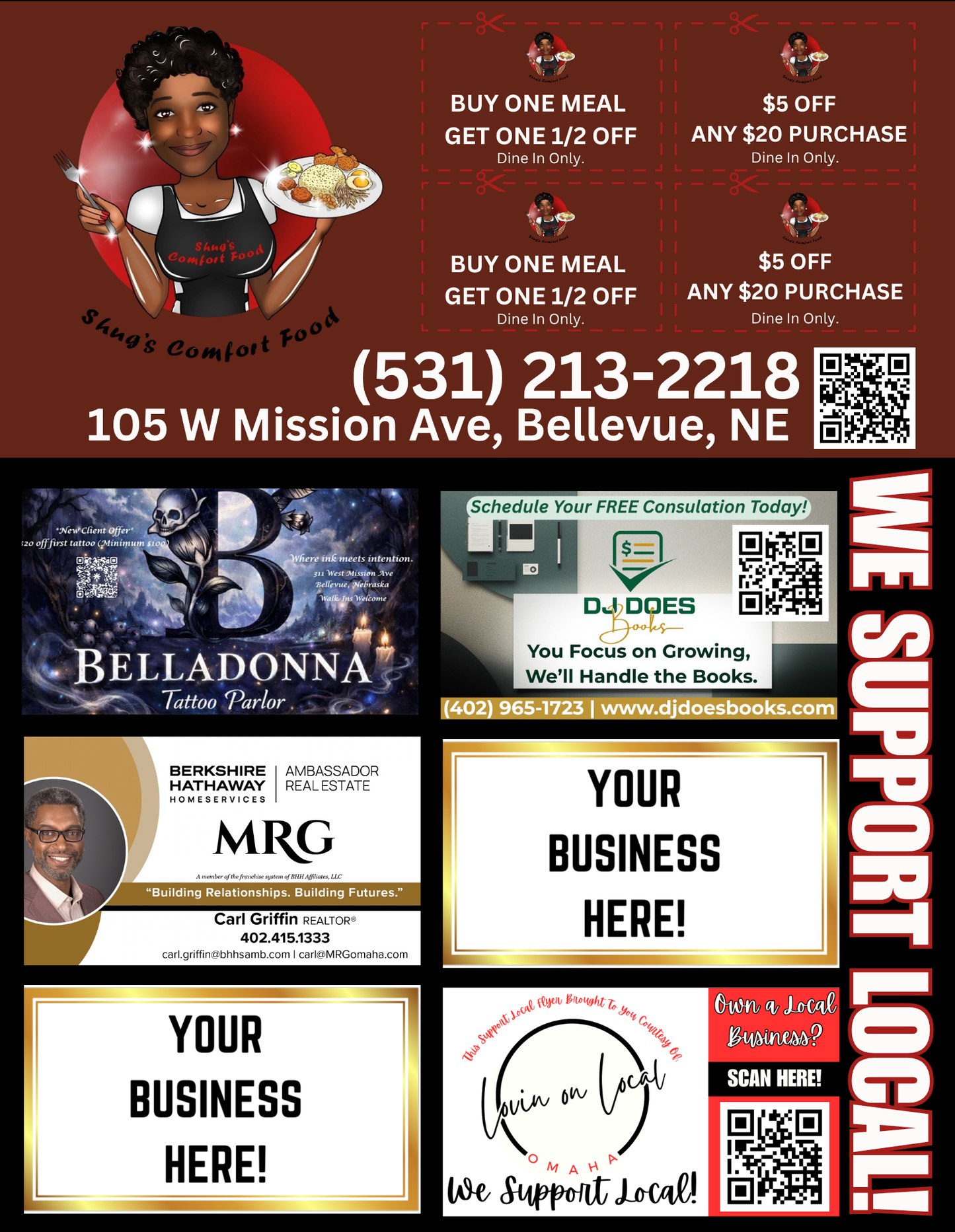 Support Local Flyer Ad Space- Shug's Comfort Food