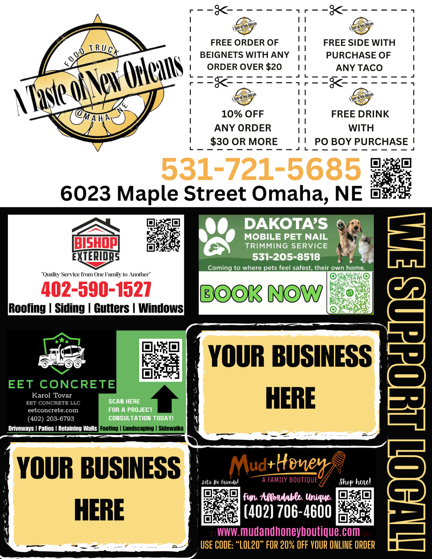 Support Local Flyer Ad Space- A Taste of New Orleans
