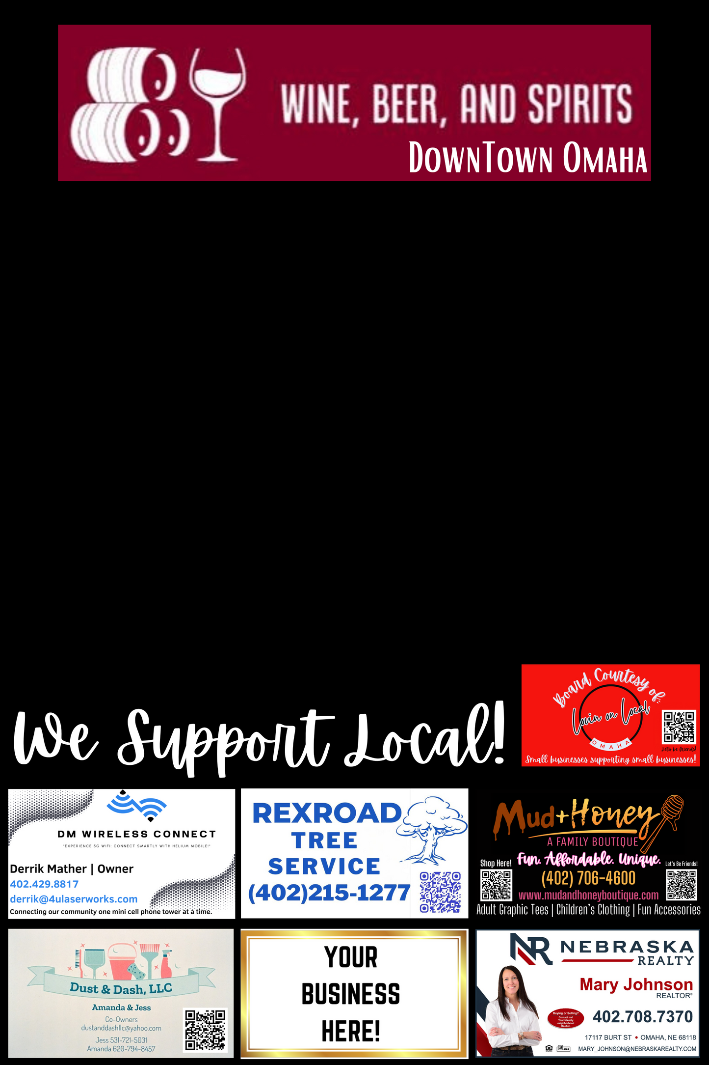 Support Local Board Ad Space- Wine Beer and Spirits Downtown Omaha