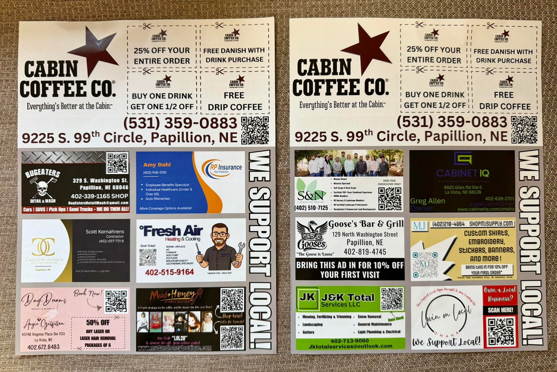 Cabin Coffee Support Local Coupon Flyers