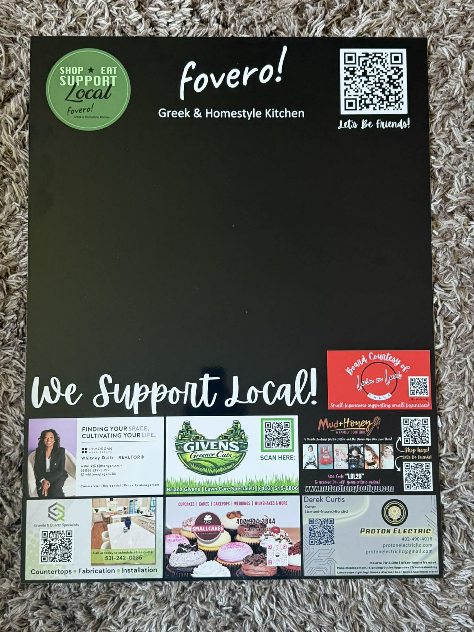 Fovero Greek & Homestyle Kitchen Support Local Board 