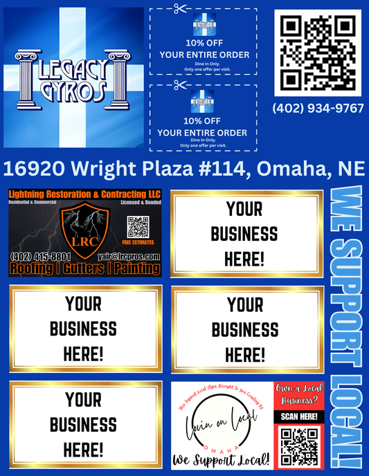 Support Local Coupon Flyer Ad Space – Legacy Gyros