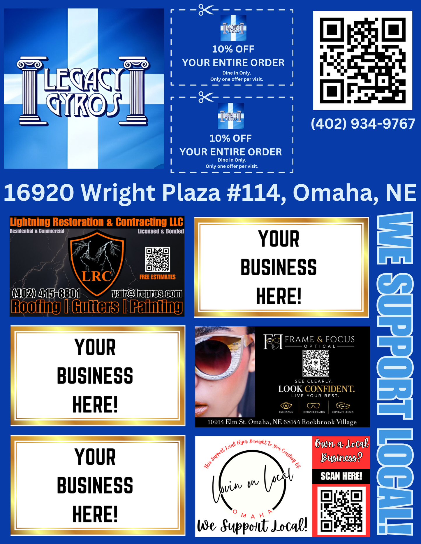 Support Local Coupon Flyer Ad Space – Legacy Gyros