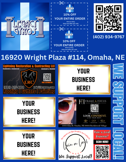 Support Local Coupon Flyer Ad Space – Legacy Gyros