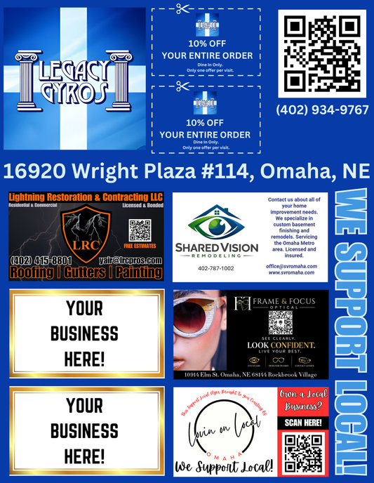 Support Local Coupon Flyer Ad Space – Legacy Gyros