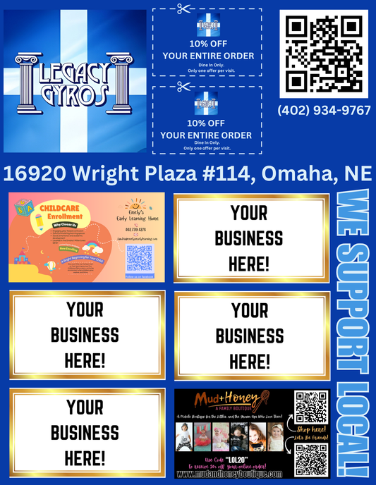 Support Local Coupon Flyer Ad Space – Legacy Gyros