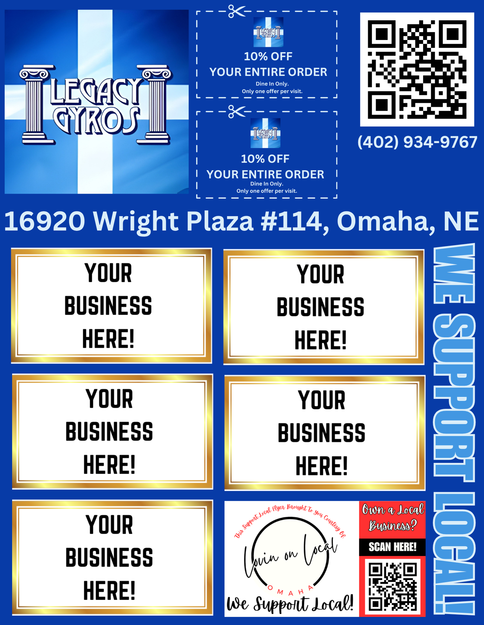 Support Local Coupon Flyer Ad Space – Legacy Gyros