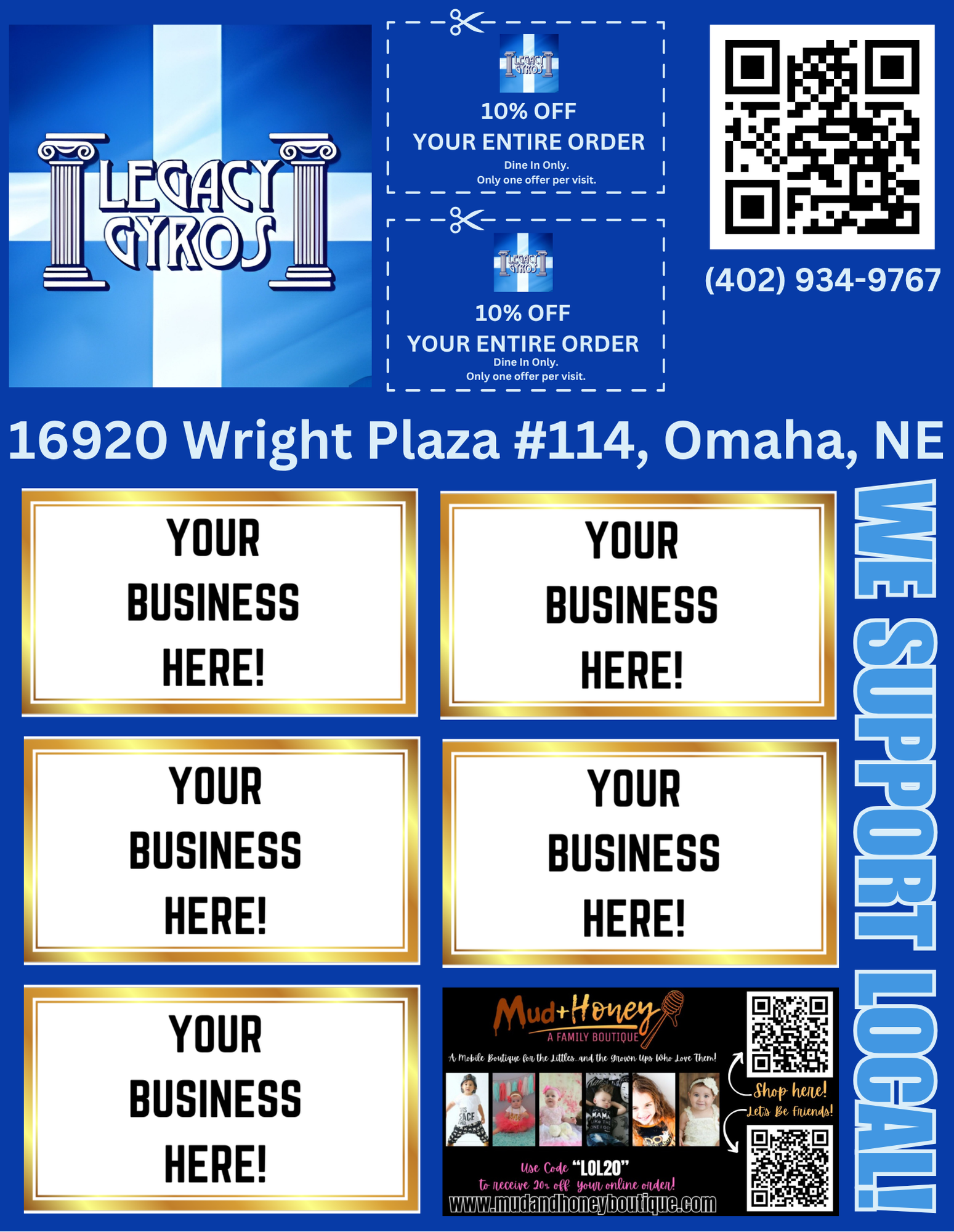 Support Local Coupon Flyer Ad Space – Legacy Gyros