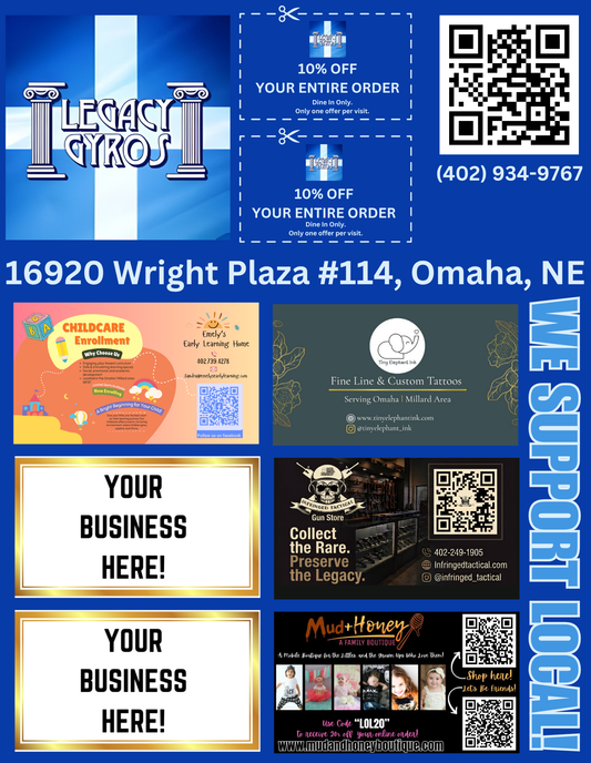 Support Local Coupon Flyer Ad Space – Legacy Gyros