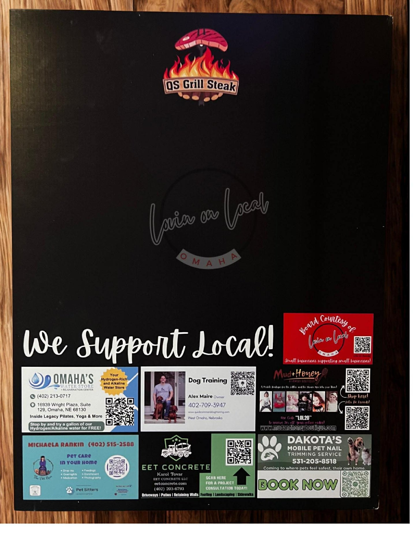 Q's Grill Steak Support Local Board